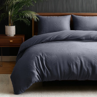 Dekbedovertrek 3D Embossed - Leaves - Antraciet - Tweepersoons (200x200 Cm) - Antraciet Microvezel - Natuur & Effen - Sleeptime Elegance - Dekbed-Discounter.nl - 200 x 200/220 cm
