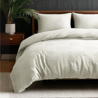 Dekbedovertrek 3D Embossed - Leaves - Crème - Lits-Jumeaux (240x220 Cm) - Crème Microvezel - Natuur & Effen - Sleeptime Elegance - Dekbed-Discounter.nl - 240 x 200/220 cm