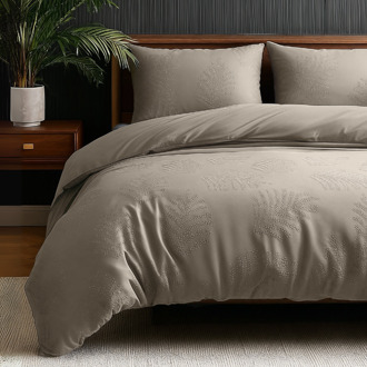 Dekbedovertrek 3D Embossed - Leaves - Taupe Grijs - Eenpersoons (140x200 Cm) - Taupe & Grijs Microvezel - Natuur & Effen - Sleeptime Elegance - Dekbed-Discounter.nl Taupe,Grijs - 140 x 200/220 cm