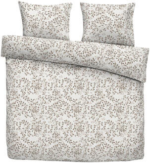 Dekbedovertrek Aline - Wit/taupe - 200x200/220 Cm - Katoen - Wit#Taupe