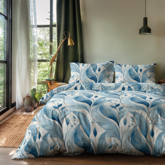 Dekbedovertrek Blue Leafs - Tweepersoons (200x200 Cm) - Blauw Microvezel - Natuur - Zydante - Dekbed-Discounter.nl - 200 x 200/220 cm