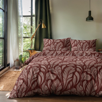 Dekbedovertrek Burgundy Leafs - Eenpersoons (140x200 Cm) - Rood Microvezel - Natuur - Zydante - Dekbed-Discounter.nl - 140 x 200/220 cm