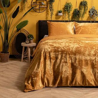 Dekbedovertrek Crushed Velvet Golden Spice Dekbedovertrek - Tweepersoons (200x220 cm) - Goud Microvezel - Dessin: Effen - Manilla