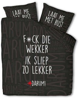 Dekbedovertrek #DARUM! F*ck Die Wekker! - Tweepersoons (200x200 Cm) - Zwart Microvezel - Modern & Tekst & Romantisch - #DARUM! - Dekbed-Discounter.nl