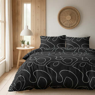 Dekbedovertrek Doodles - Zwart - Eenpersoons (140x200 Cm) - Meerkleurig Microvezel - - Fresh And Co - Dekbed-Discounter.nl