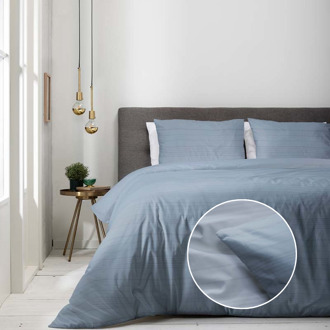 Dekbedovertrek Embossed Stripes - Blauw - Lits-Jumeaux (240x220 Cm) - Blauw Microvezel - Strepen - Luna Bedding - Dekbed-Discounter.nl - 240 x 200/220 cm