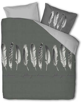 Dekbedovertrek Endless Feathers - Antraciet - Lits-Jumeaux (240x220 Cm) - Antraciet Polyester-katoen - Veren - Luna Bedding - Dekbed-Discounter.nl - 240 x 200/220 cm