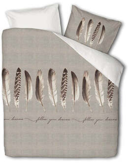 Dekbedovertrek Endless Feathers - Beige - Eenpersoons (140x200 Cm) - Beige Polyester-katoen - Veren - Luna Bedding - Dekbed-Discounter.nl - 140 x 200/220 cm