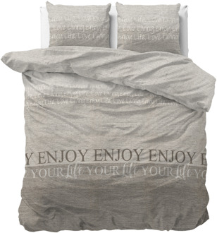Dekbedovertrek Enjoy - Lits-Jumeaux (240x220 Cm) - Taupe Microvezel - Tekst - Sleeptime Classy - Dekbed-Discounter.nl - 240 x 200/220 cm