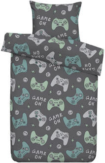 Dekbedovertrek Faas - Antraciet/groen - 140x200/220 Cm - Katoen - Groen#Grijs