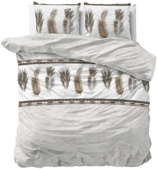 Dekbedovertrek Feathers - Eenpersoons (140x200 Cm) - Grijs Polyester-katoen - Tekst - Sleeptime Elegance - Dekbed-Discounter.nl