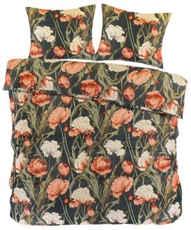 Dekbedovertrek Fleur - Zwart/geel - 200x200/220 Cm - Katoen Satijn - Zwart#Geel