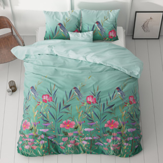 Dekbedovertrek Flower Birds - Tweepersoons (200x200 Cm) - Wit Microvezel - - Sleeptime Classy - Dekbed-Discounter.nl - 200 x 200/220 cm