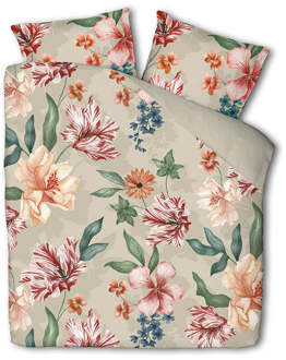 Dekbedovertrek Flower Happiness - Eenpersoons (140x200 Cm) - Meerkleurig & Beige Polyester-katoen - Natuur & Bloemen - Fresh And Co - Dekbed-Discounter.nl Meerkleurig,Beige - 140 x 200/220 cm