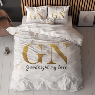 Dekbedovertrek Goodnight - Goud - Lits-Jumeaux (240x220 Cm) - Wit Microvezel - Tekst - Sleeptime Essentials - Dekbed-Discounter.nl - 240 x 200/220 cm