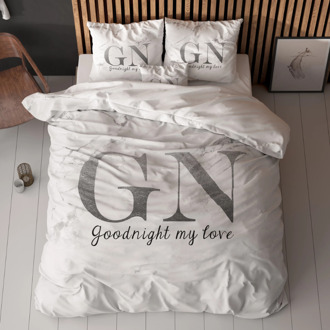 Dekbedovertrek Goodnight - Zilver - Lits-Jumeaux (240x220 Cm) - Zilver Microvezel - Tekst - Sleeptime Essentials - Dekbed-Discounter.nl - 240 x 200/220 cm