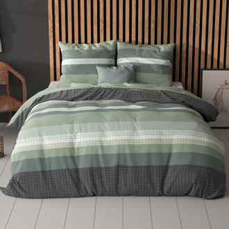 Dekbedovertrek Gradient Stripe - Lits-Jumeaux (240x220 Cm) - Groen Microvezel - Strepen - Sleeptime Classy - Dekbed-Discounter.nl - 240 x 200/220 cm