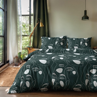 Dekbedovertrek Green Faces - Lits-Jumeaux (240x220 Cm) - Groen Microvezel - Natuur - Zydante - Dekbed-Discounter.nl - 240 x 200/220 cm