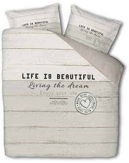 Dekbedovertrek Happy Dreamscape - Lits-Jumeaux (240x220 Cm) - Grijs Polyester-katoen - Tekst - Fresh And Co - Dekbed-Discounter.nl