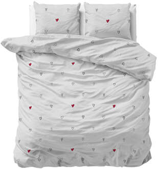 Dekbedovertrek Heartless - Eenpersoons (140x200 Cm) - Wit Polyester-katoen - Patroon - Sleeptime Elegance - Dekbed-Discounter.nl