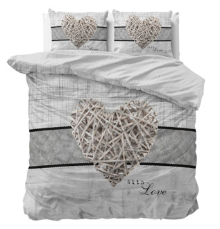 Dekbedovertrek Home Is Heart - Eenpersoons (140x200 Cm) - Wit & Grijs Microvezel - Romantisch - Sleeptime Essentials - Dekbed-Discounter.nl Wit,Grijs - 140 x 200/220 cm