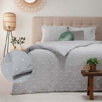 Dekbedovertrek Ibiza Ava - Grijs - Eenpersoons (140x200 Cm) - Grijs Microvezel - Stippen - Fresh And Co - Dekbed-Discounter.nl - 140 x 200/220 cm