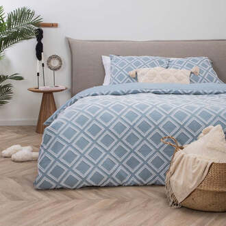 Dekbedovertrek Ibiza Saar - Ocean Breeze - Lits-Jumeaux (240x220 Cm) - Blauw Microvezel - Ruiten - Fresh And Co - Dekbed-Discounter.nl - 240 x 200/220 cm