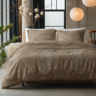 Dekbedovertrek Katoen - Amber - Lits-Jumeaux (240x220 Cm) - Bruin & Wit Katoen - Organisch - Sleeptime Pure - Dekbed-Discounter.nl Bruin,Wit - 240 x 200/220 cm