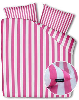 Dekbedovertrek Katoen - Annefleur - Roze - Lits-Jumeaux (240x220 Cm) - Wit & Roze Katoen - Strepen - Fresh And Co - Dekbed-Discounter.nl Wit,Roze - 240 x 200/220 cm