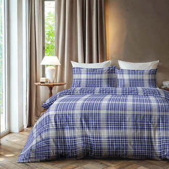 Dekbedovertrek Katoen-Flanel - Squares - Lits-Jumeaux (240x220 Cm) - Blauw Flanel - Strepen - Zydante - Dekbed-Discounter.nl