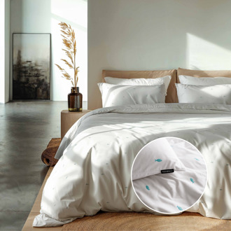 Dekbedovertrek Katoen - Geborduurd - Blue Fin - Lits-Jumeaux (240x240 Cm) - Wit Katoen - Patroon - Fresh And Co - Dekbed-Discounter.nl