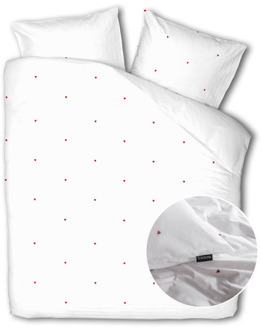 Dekbedovertrek Katoen - Geborduurd Heart - Eenpersoons (140x200 Cm) - Wit Katoen - Patroon - Fresh And Co - Dekbed-Discounter.nl - 140 x 200/220 cm