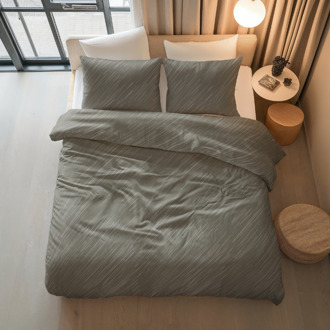 Dekbedovertrek Katoen - Mellow Stone - Eenpersoons (140x200 Cm) - Grijs Katoen - Effen & Abstract & Strepen - Sleeptime Pure - Dekbed-Discounter.nl - 140 x 200/220 cm