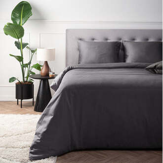 Dekbedovertrek Katoen-Satijn - Antraciet - Tweepersoons (200x200 Cm) - Antraciet Katoen-satijn Katoen - Effen - Presence - Dekbed-Discounter.nl - 200 x 200/220 cm