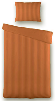 Dekbedovertrek Katoen-Satijn - Satijnstreep - Cognac - Eenpersoons (140x200 Cm) - Bruin Katoen-satijn Katoen - Strepen & Hotel Luxe - Presence - Dekbed-Discounter.nl - 140 x 200/220 cm