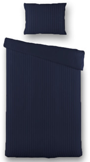 Dekbedovertrek Katoen-Satijn - Satijnstreep - Donkerblauw - Eenpersoons (140x200 Cm) - Blauw Katoen-satijn Katoen - Strepen & Hotel Luxe - Presence - Dekbed-Discounter.nl