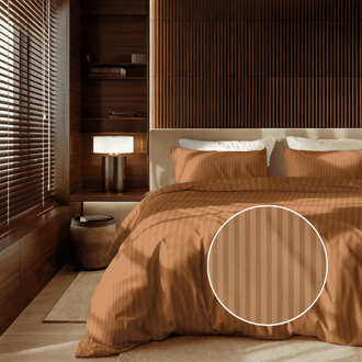 Dekbedovertrek Katoen-Satijn - Satijnstreep - Lits-Jumeaux XL (260x200 Cm) - Donkerblauw Katoen-satijn - Strepen & Hotel Luxe - Presence - Dekbed-Discounter.nl