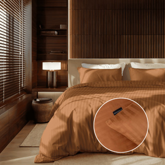 Dekbedovertrek Katoen-Satijn - Satijnstreep - Lits-Jumeaux XL (260x200 Cm) - Donkerblauw Katoen-satijn - Strepen - Presence - Dekbed-Discounter.nl - 260 x 200/220 cm