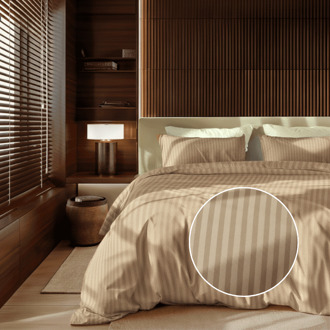 Dekbedovertrek Katoen-Satijn - Satijnstreep - Tweepersoons (200x200 Cm) - Taupe Katoen-satijn - Strepen - Presence - Dekbed-Discounter.nl - 200 x 200/220 cm