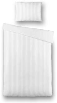 Dekbedovertrek Katoen-Satijn - Satijnstreep - Wit - Eenpersoons (140x200 Cm) - Wit Katoen Katoen-satijn - Strepen - Presence - Dekbed-Discounter.nl - 140 x 200/220 cm