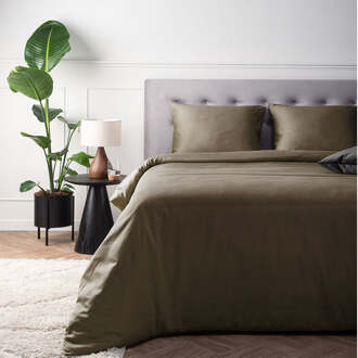 Dekbedovertrek Katoen-Satijn - Truffel - Eenpersoons (140x200 Cm) - Groen Katoen-satijn Katoen - Effen - Presence - Dekbed-Discounter.nl