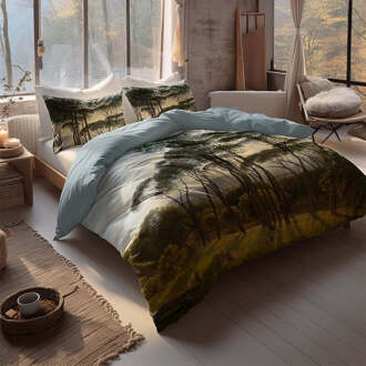 Dekbedovertrek Katoen-Satijn - Umbrella Pines - Eenpersoons (140x200 Cm) - Meerkleurig Katoen-satijn - Natuur - Presence - Dekbed-Discounter.nl