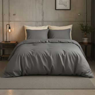 Dekbedovertrek Katoen-Satijn Uni - Grijs - Eenpersoons (140x200 Cm) - Grijs Katoen-satijn - Effen - Presence - Dekbed-Discounter.nl