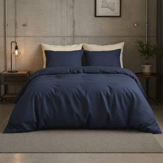 Dekbedovertrek Katoen-Satijn Uni - Navy - Tweepersoons (200x200 Cm) - Navy Katoen-satijn - Effen - Presence - Dekbed-Discounter.nl - 200 x 200/220 cm