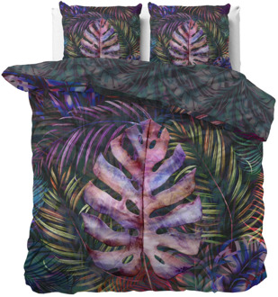 Dekbedovertrek Katoen-Satijn - Zelda - Tweepersoons (200x200 Cm) - Meerkleurig & Paars Katoen-satijn - Natuur - Manilla - Dekbed-Discounter.nl