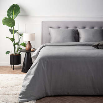 Dekbedovertrek Katoen-Satijn - Zilver - Lits-Jumeaux (240x220 Cm) - Zilver Katoen-satijn Katoen - Effen - Presence - Dekbed-Discounter.nl