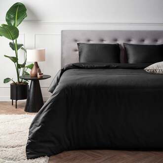 Dekbedovertrek Katoen-Satijn - Zwart - Eenpersoons (140x200 Cm) - Zwart Katoen-satijn Katoen - Effen - Presence - Dekbed-Discounter.nl
