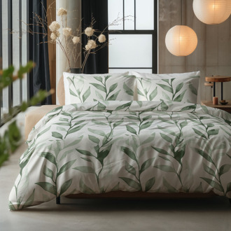 Dekbedovertrek Katoen - Urban - Eenpersoons (140x200 Cm) - Wit & Groen Katoen - Natuur - Sleeptime Pure - Dekbed-Discounter.nl Wit ,Groen - 140 x 200/220 cm