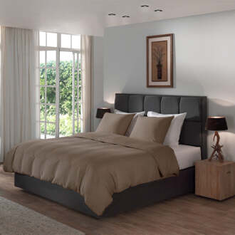 Dekbedovertrek Linnen - Plaza Taupe - Tweepersoons (200x200 Cm) - Taupe Belgisch Linnen Katoen - Effen - Yellow Suites - Dekbed-Discounter.nl