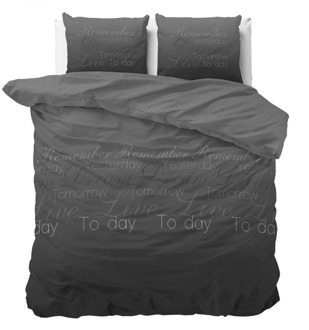 Dekbedovertrek Live Today - Antraciet - Lits-Jumeaux (240x220 Cm) - Wit Polyester-katoen - Patroon - Sleeptime Elegance - Dekbed-Discounter.nl - 240 x 200/220 cm